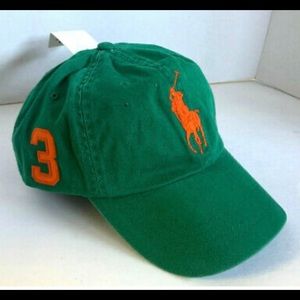 NEW! Ralph Lauren POLO Unisex BIG PONY Sport Cap-Emerald Green/Orange